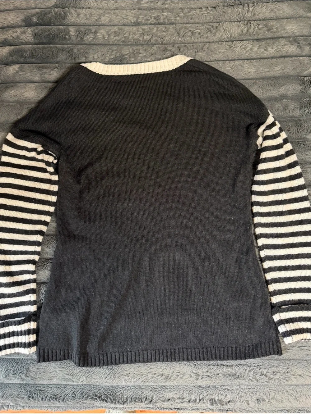 Black & White Skeletal Graphic Crewneck Sweater with Orange Accent